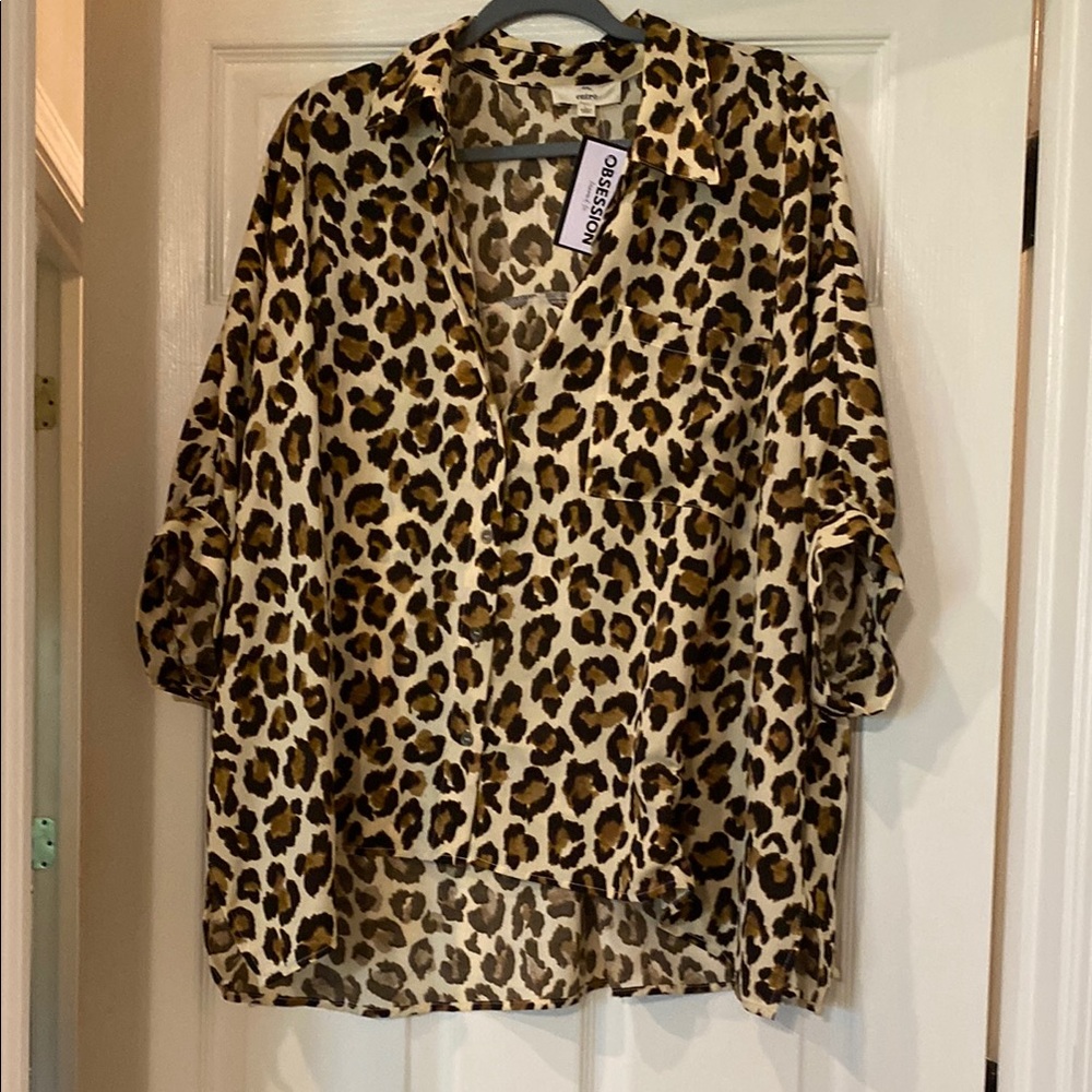 Oversized Animal Print Shirt with Collar